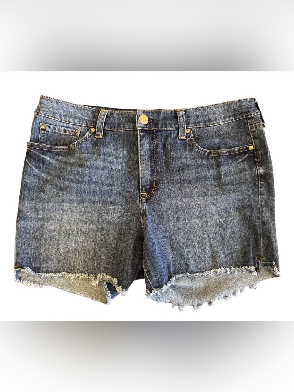 Seven7 size 14 cutoff midrise jean shorts frayed hem denim medium wash